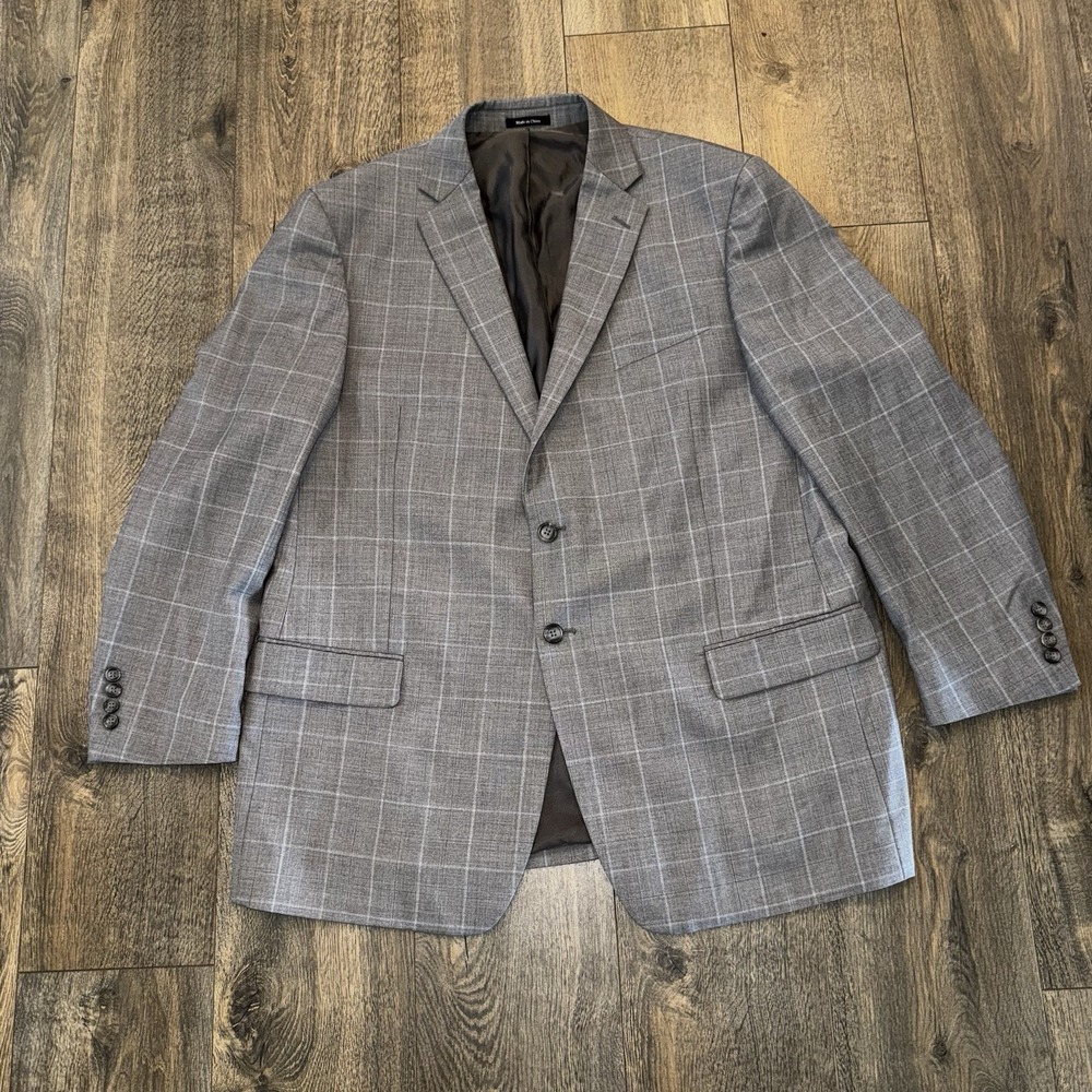 Joseph & Feiss Men's Blazer Wool Gray Plaid Sport Coat Work Office Jacket 44R